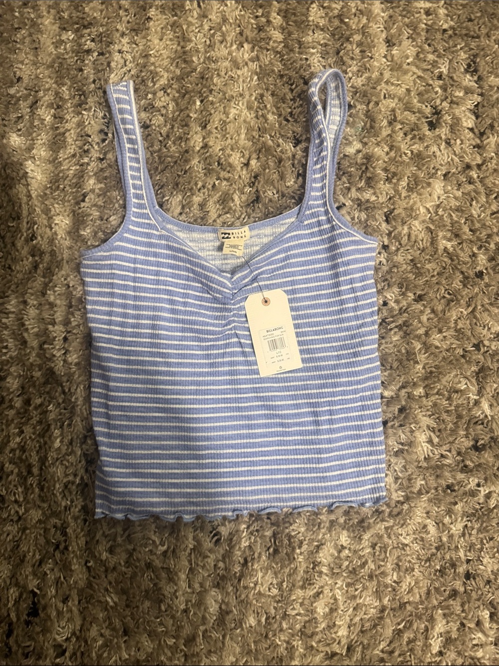 Billabong Light Blue & White Striped Ribbed Tank